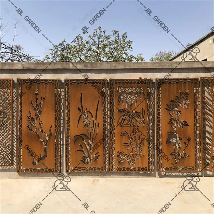 Corten Steel Fence In Green Grass