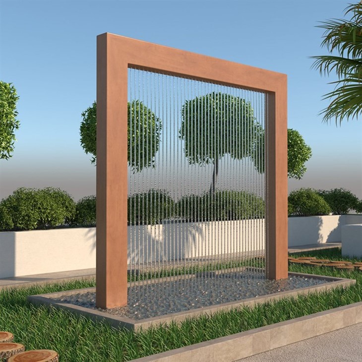 Corten Steel Rainfall Fountain Rustic Style